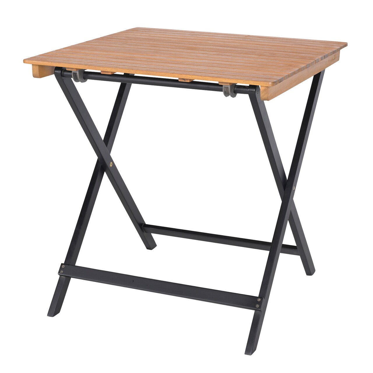 Folding 28" Square Patio Table with Slatted Tabletop for Outdoor Use